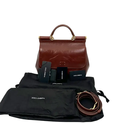 Dolce & Gabbana Sicily Medium Tasche aus Vintage Kalbsleder braun / sehr gut Dolce & Gabbana