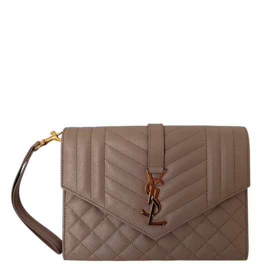Saint Laurent Envelope Tasche mit Überschlag Dark Beige / neuwertig Saint Laurent