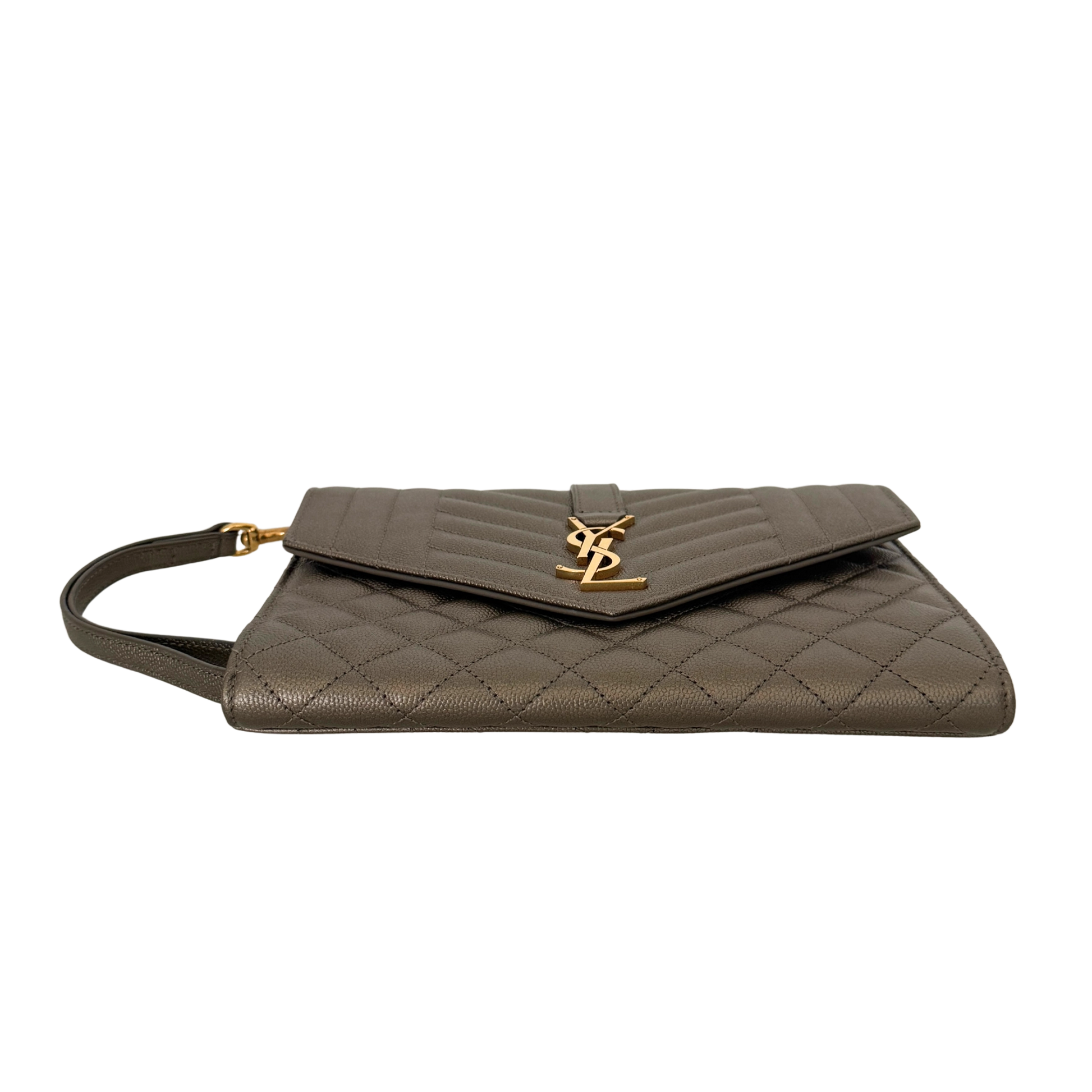 Saint Laurent Envelope Tasche mit Überschlag Metallic Taupe / neuwertig Saint Laurent