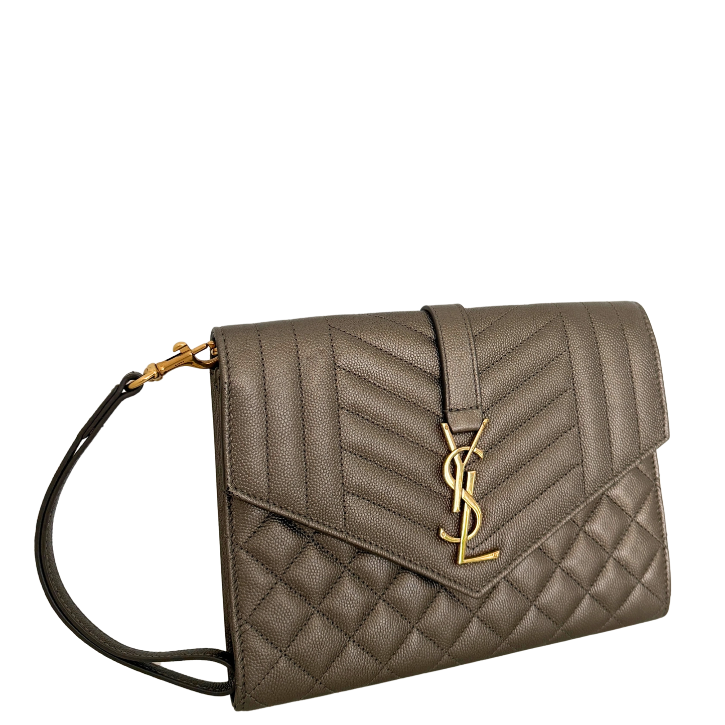 Saint Laurent Envelope Tasche mit Überschlag Metallic Taupe / neuwertig Saint Laurent