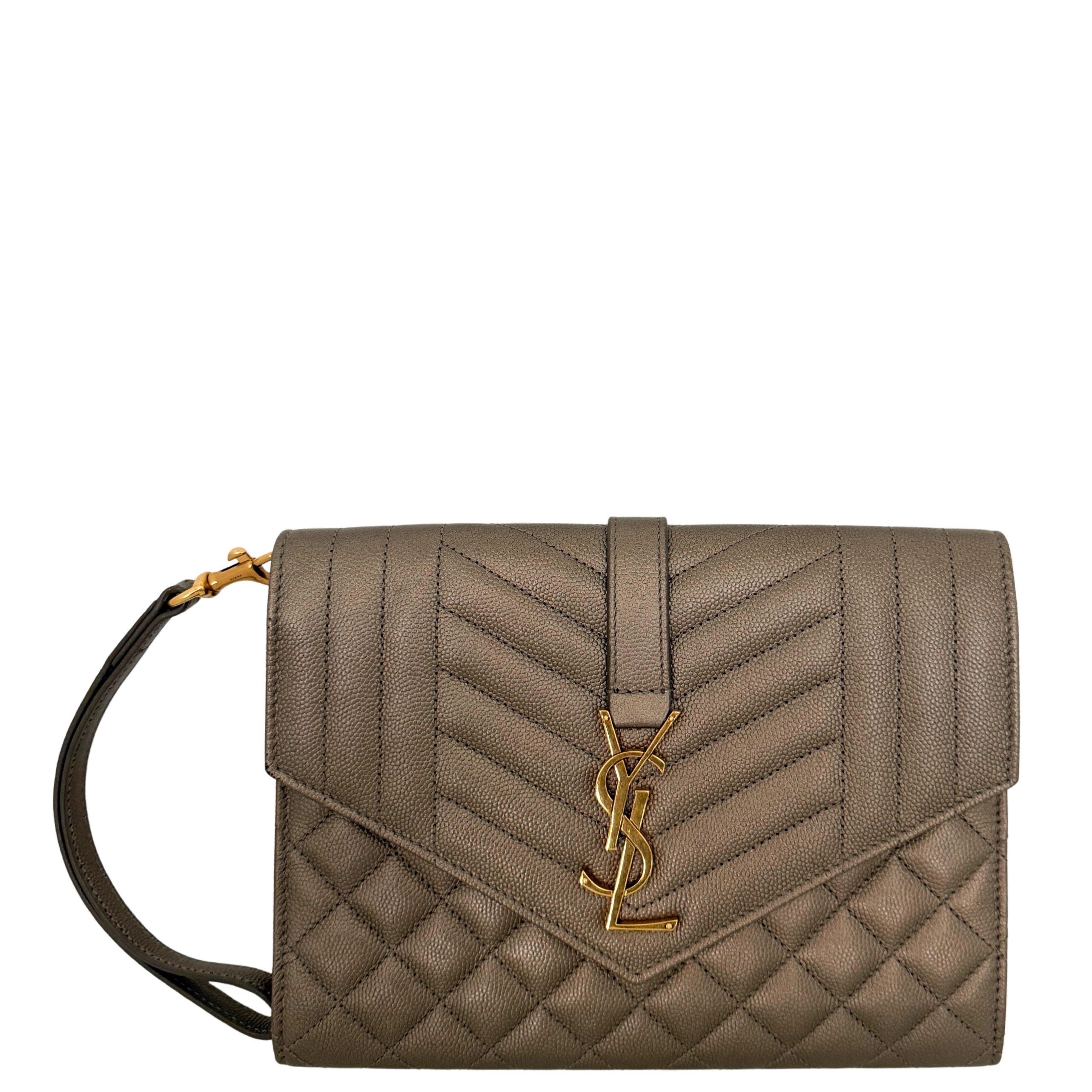 Saint Laurent Envelope Tasche mit Überschlag Metallic Taupe / neuwertig Saint Laurent