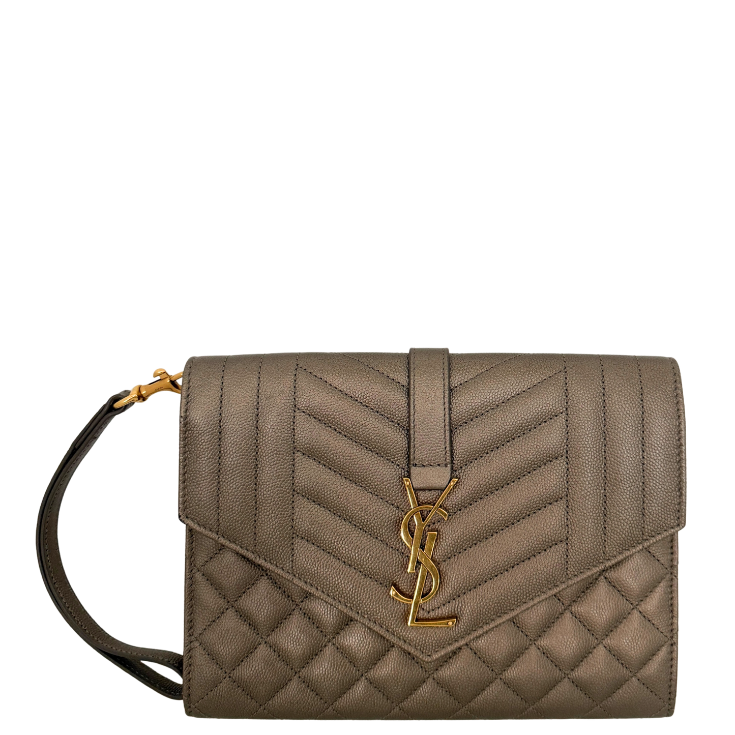 Saint Laurent Envelope Tasche mit Überschlag Metallic Taupe / neuwertig Saint Laurent