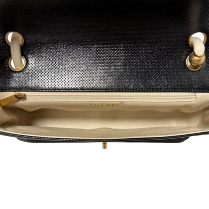 Chanel Single Flap Bag Medium Lammleder perforiert  Schwarz/Weiß / sehr gut Chanel