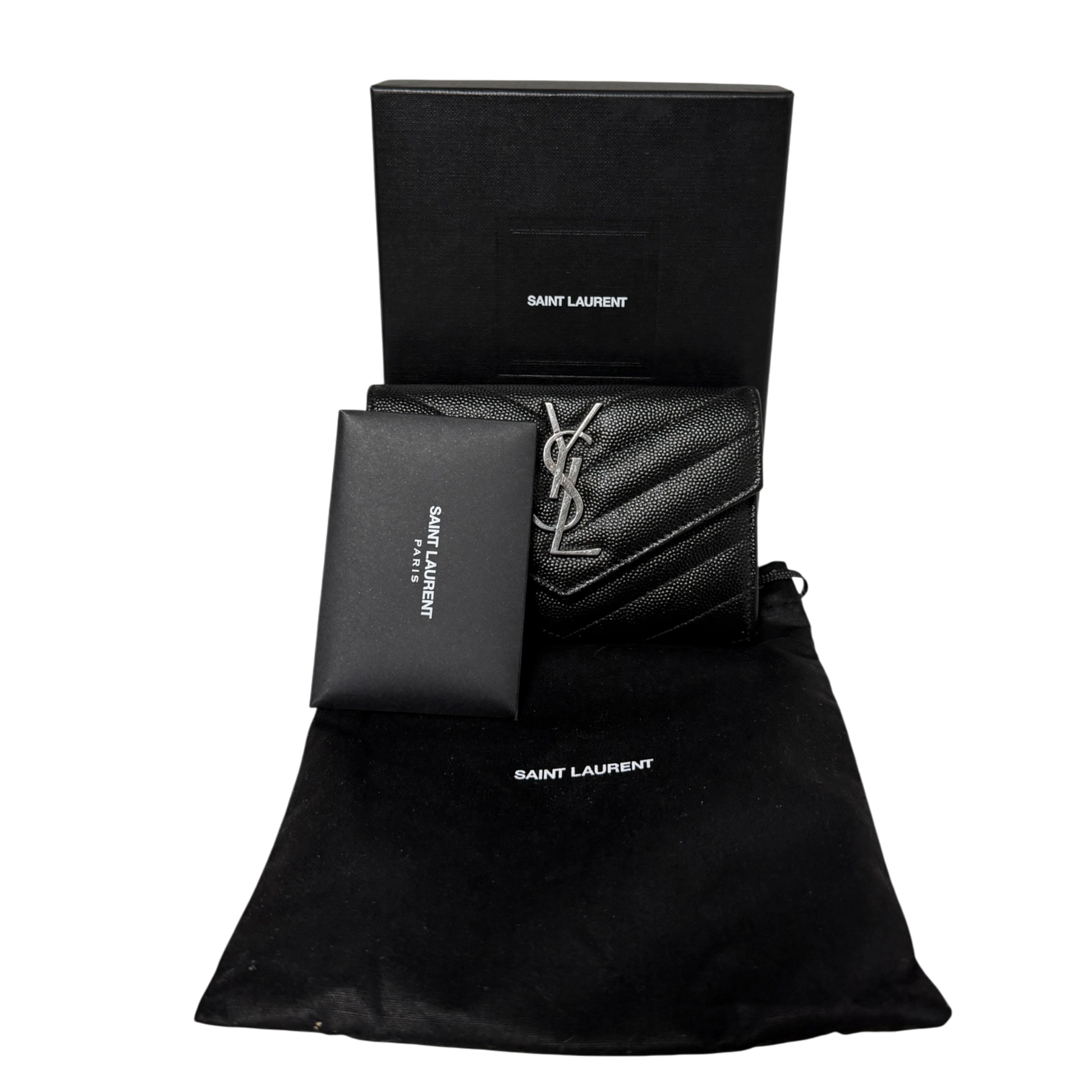 Saint Laurent Cassandre Geldbörse small Leder silberne Hardware / sehr gut Saint Laurent
