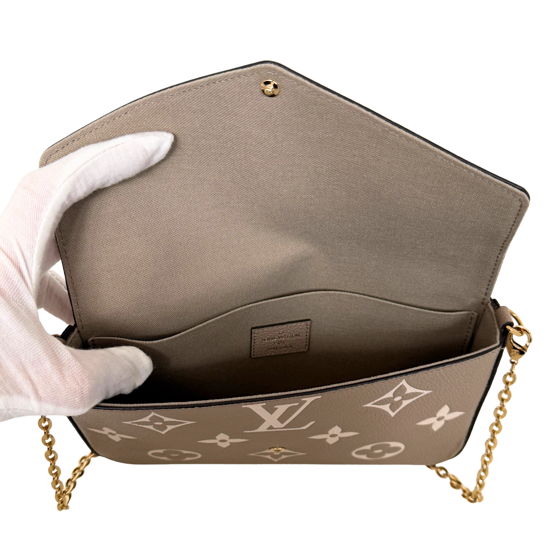 Louis Vuitton Félicie Pochette Monogram Empreinte Tourterelle Creme / sehr gut Louis Vuitton