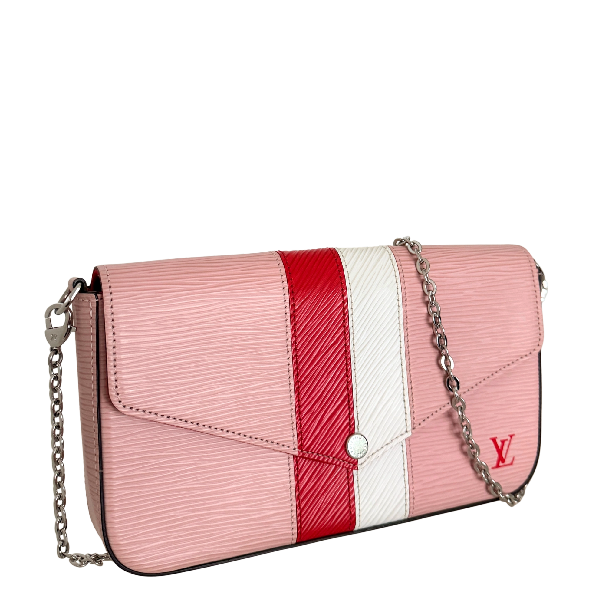 Louis Vuitton Pochette Félicie Umhängetasche Epi-Leder Stripes Rosa Fullset / sehr gut Louis Vuitton