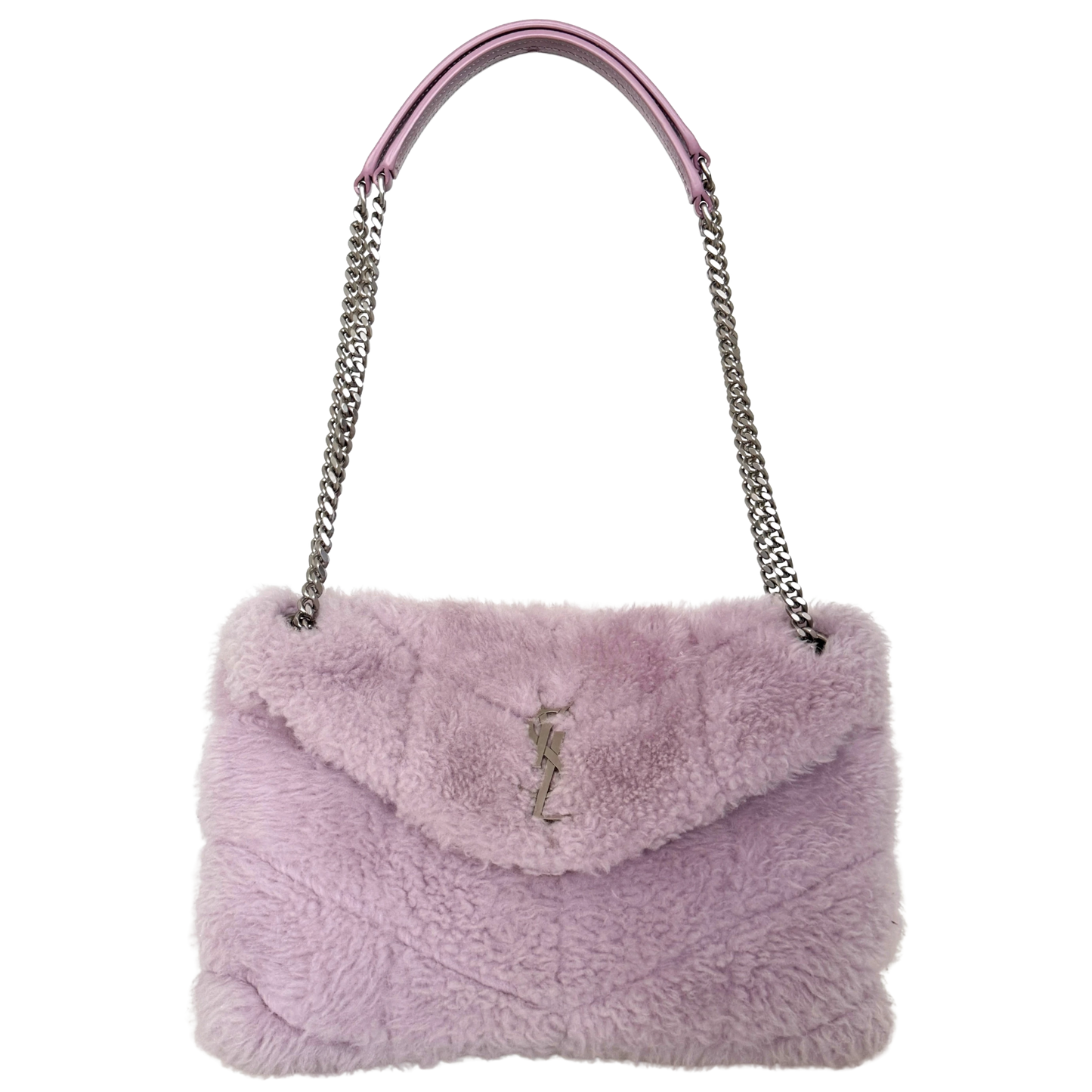 Saint Laurent Loulou Puffer Small Shearling Schultertasche Flieder / sehr gut Saint Laurent