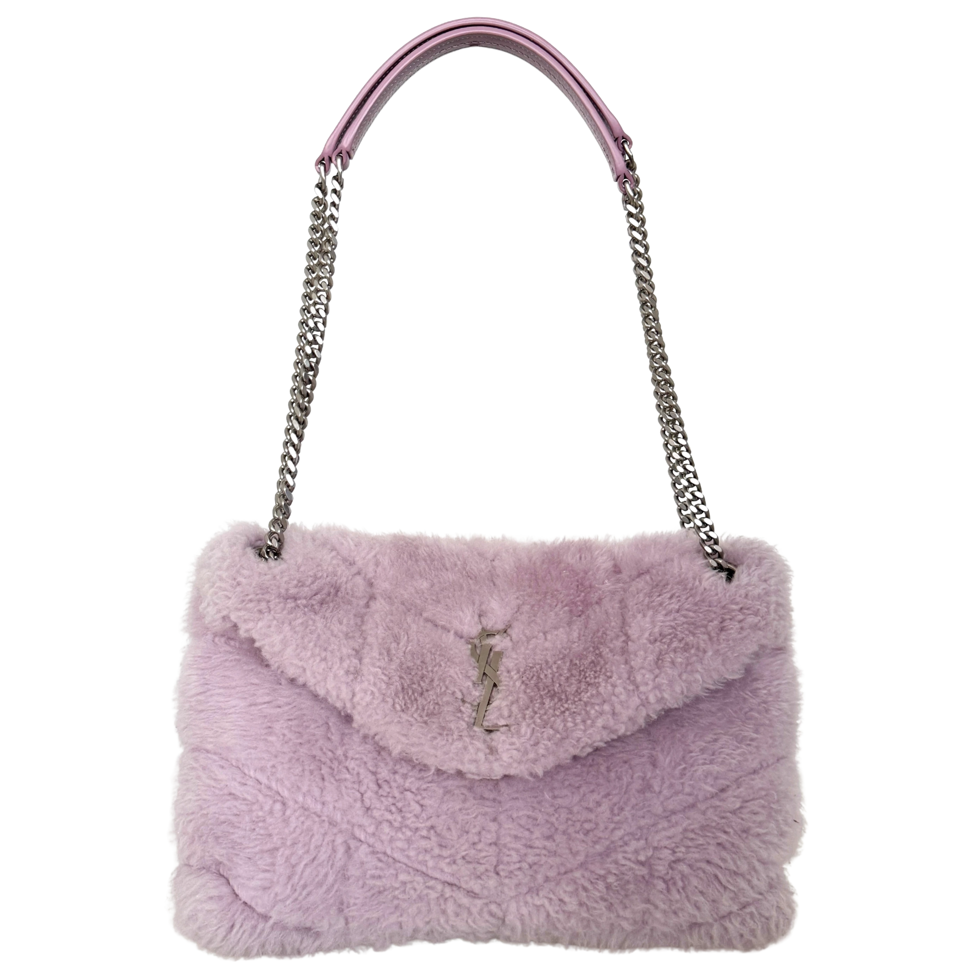 Saint Laurent Loulou Puffer Small Shearling Schultertasche Flieder / sehr gut Saint Laurent