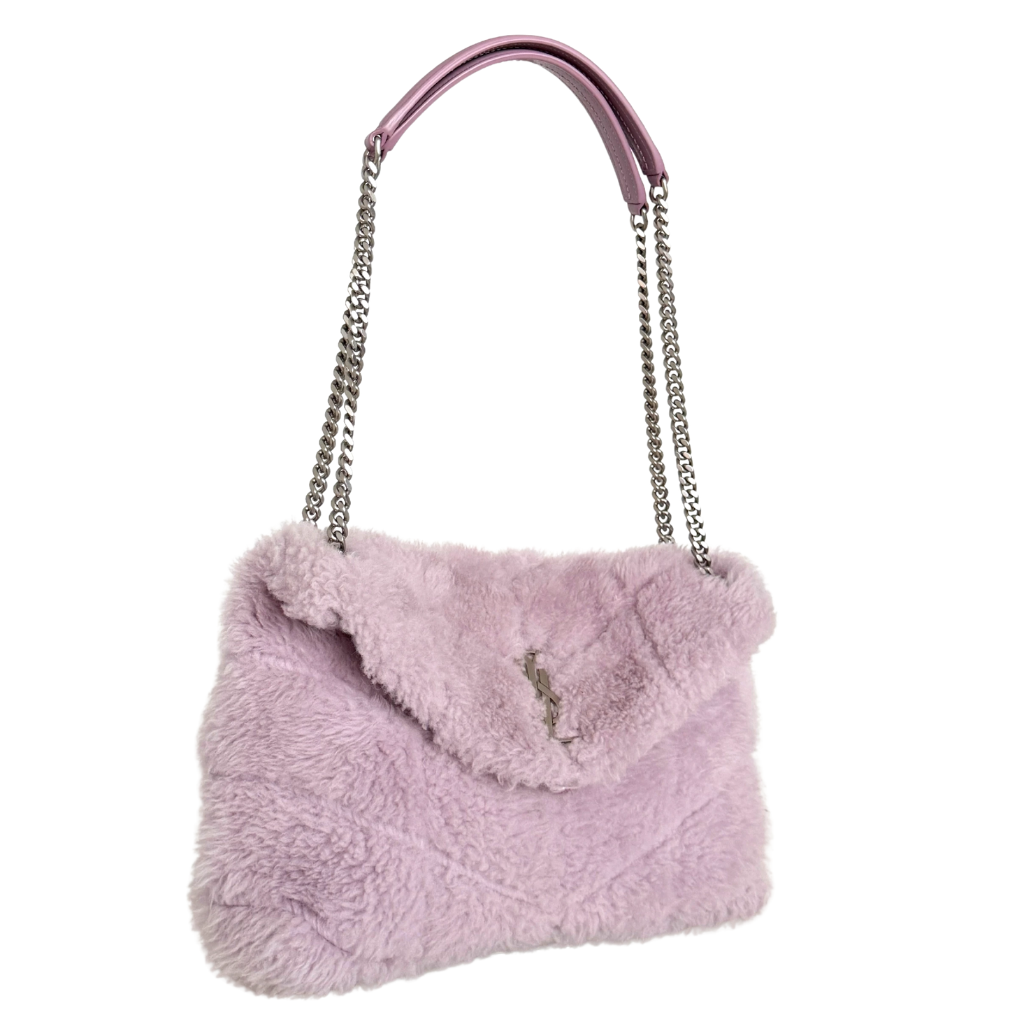 Saint Laurent Loulou Puffer Small Shearling Schultertasche Flieder / sehr gut Saint Laurent