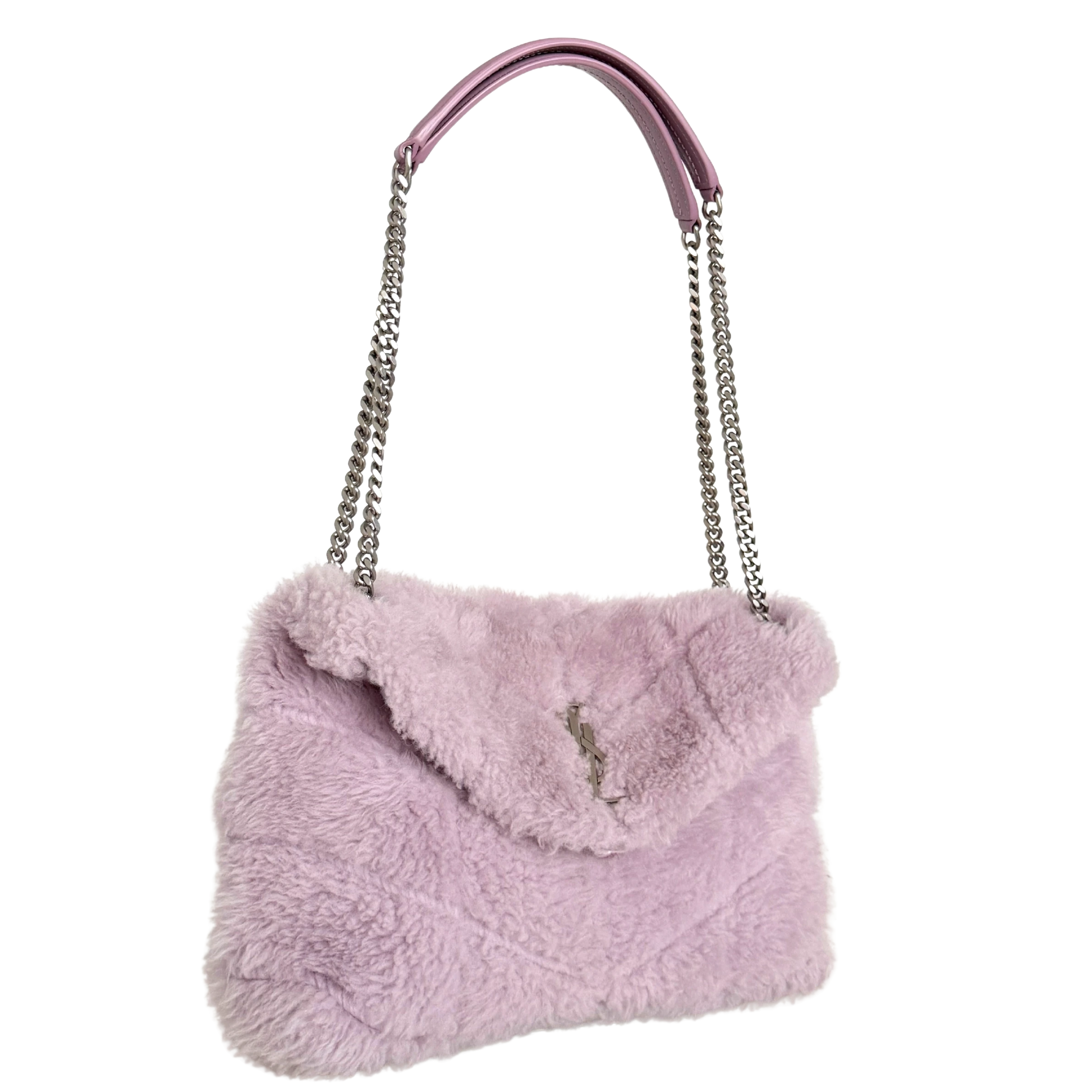 Saint Laurent Loulou Puffer Small Shearling Schultertasche Flieder / sehr gut Saint Laurent