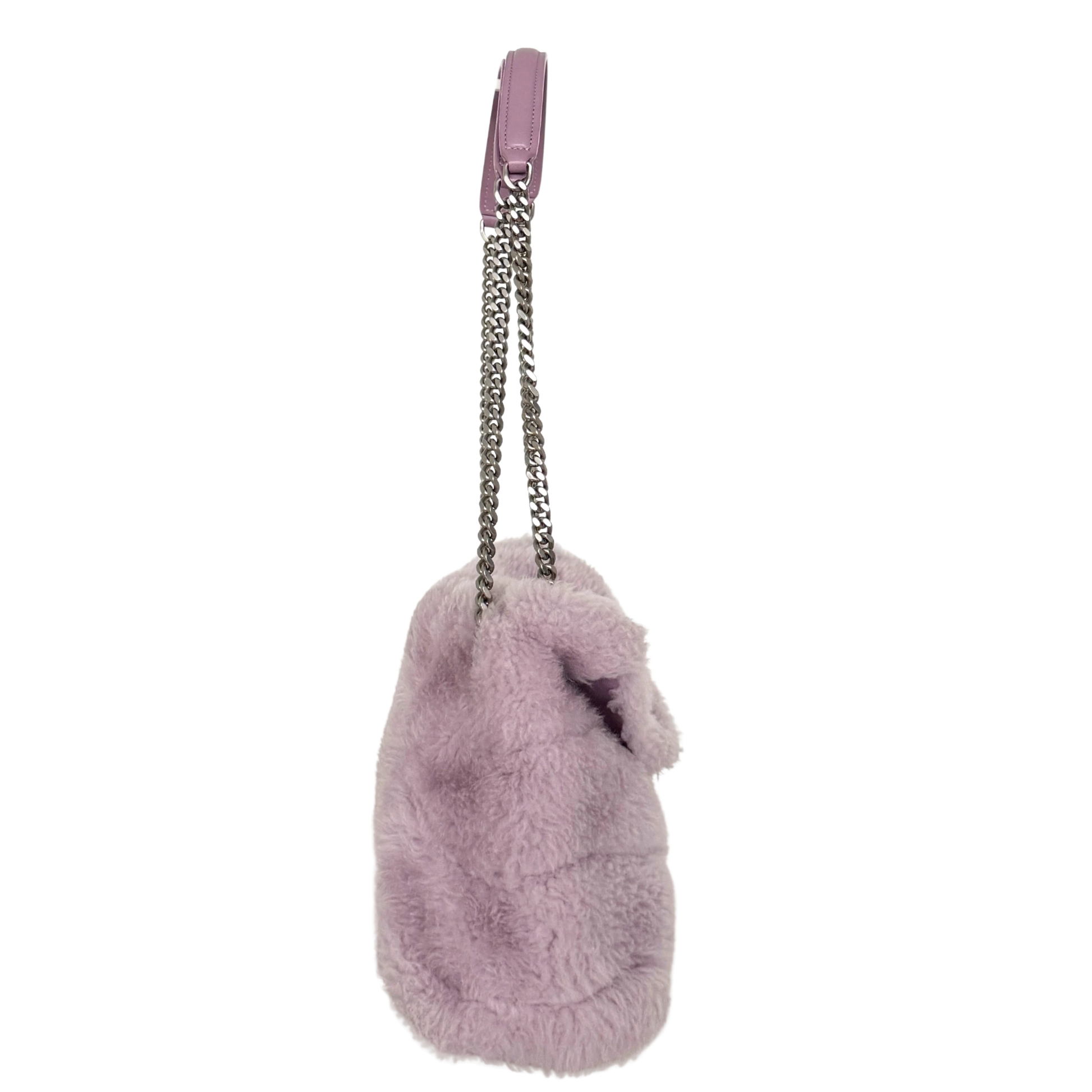 Saint Laurent Loulou Puffer Small Shearling Schultertasche Flieder / sehr gut Saint Laurent