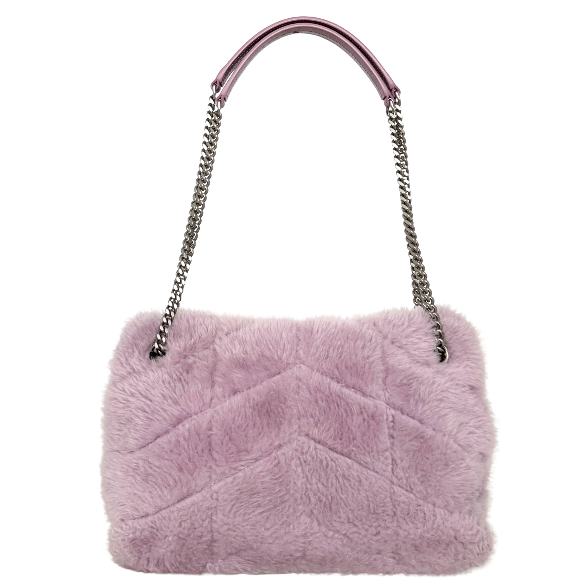 Saint Laurent Loulou Puffer Small Shearling Schultertasche Flieder / sehr gut Saint Laurent