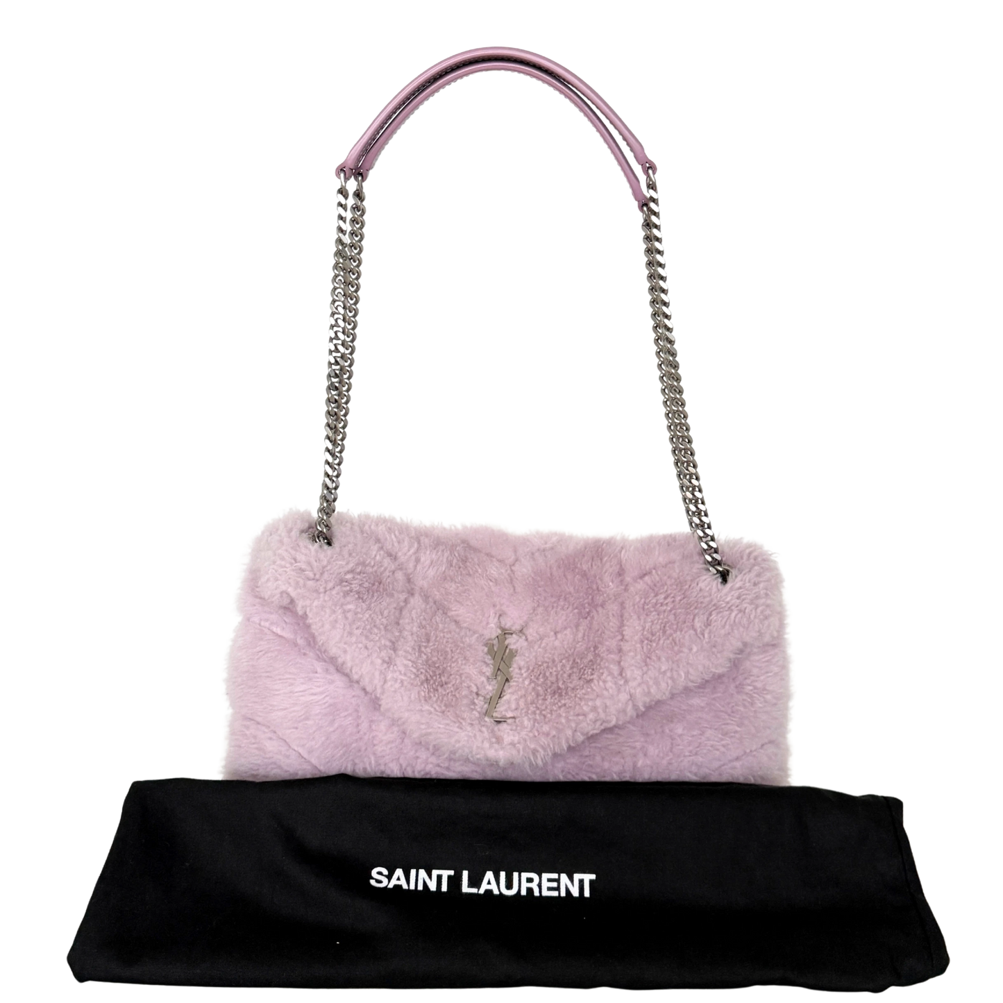 Saint Laurent Loulou Puffer Small Shearling Schultertasche Flieder / sehr gut Saint Laurent