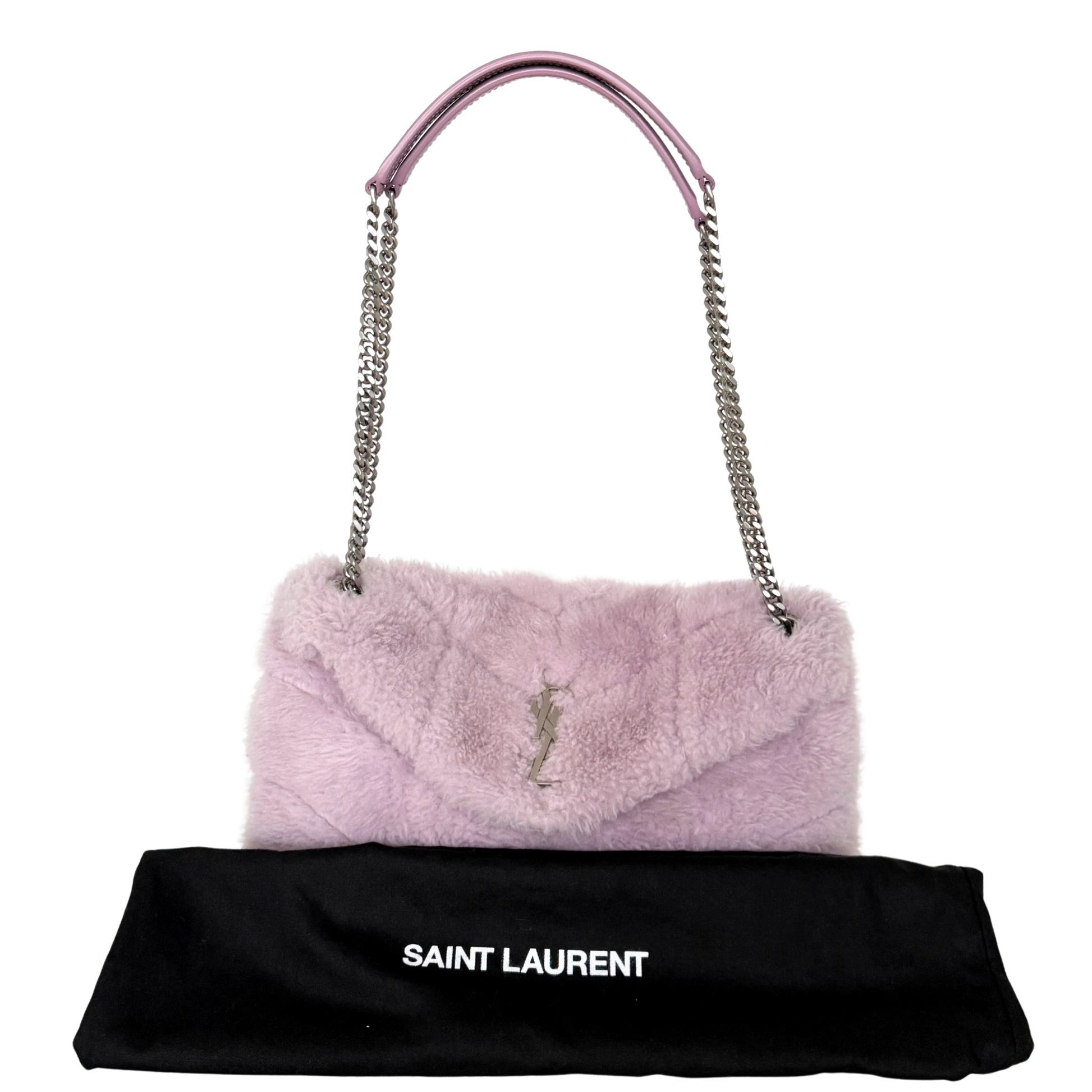 Saint Laurent Loulou Puffer Small Shearling Schultertasche Flieder / sehr gut Saint Laurent