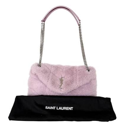 Saint Laurent Loulou Puffer Small Shearling Schultertasche Flieder / sehr gut Saint Laurent