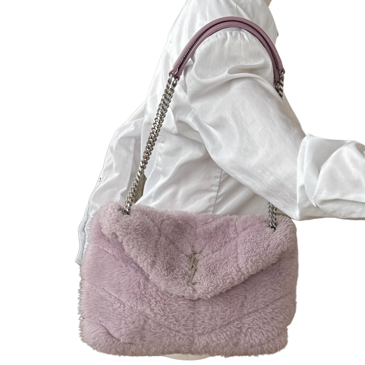 Saint Laurent Loulou Puffer Small Shearling Schultertasche Flieder / sehr gut Saint Laurent