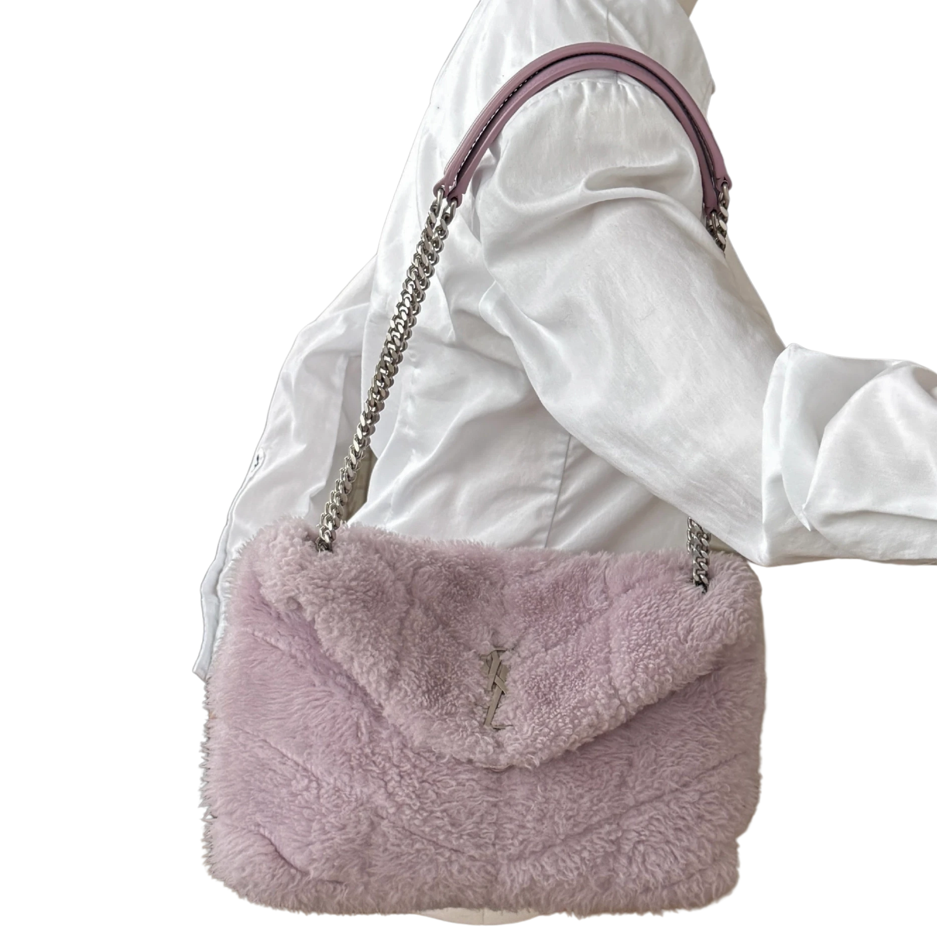 Saint Laurent Loulou Puffer Small Shearling Schultertasche Flieder / sehr gut Saint Laurent