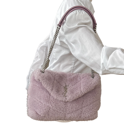 Saint Laurent Loulou Puffer Small Shearling Schultertasche Flieder / sehr gut Saint Laurent