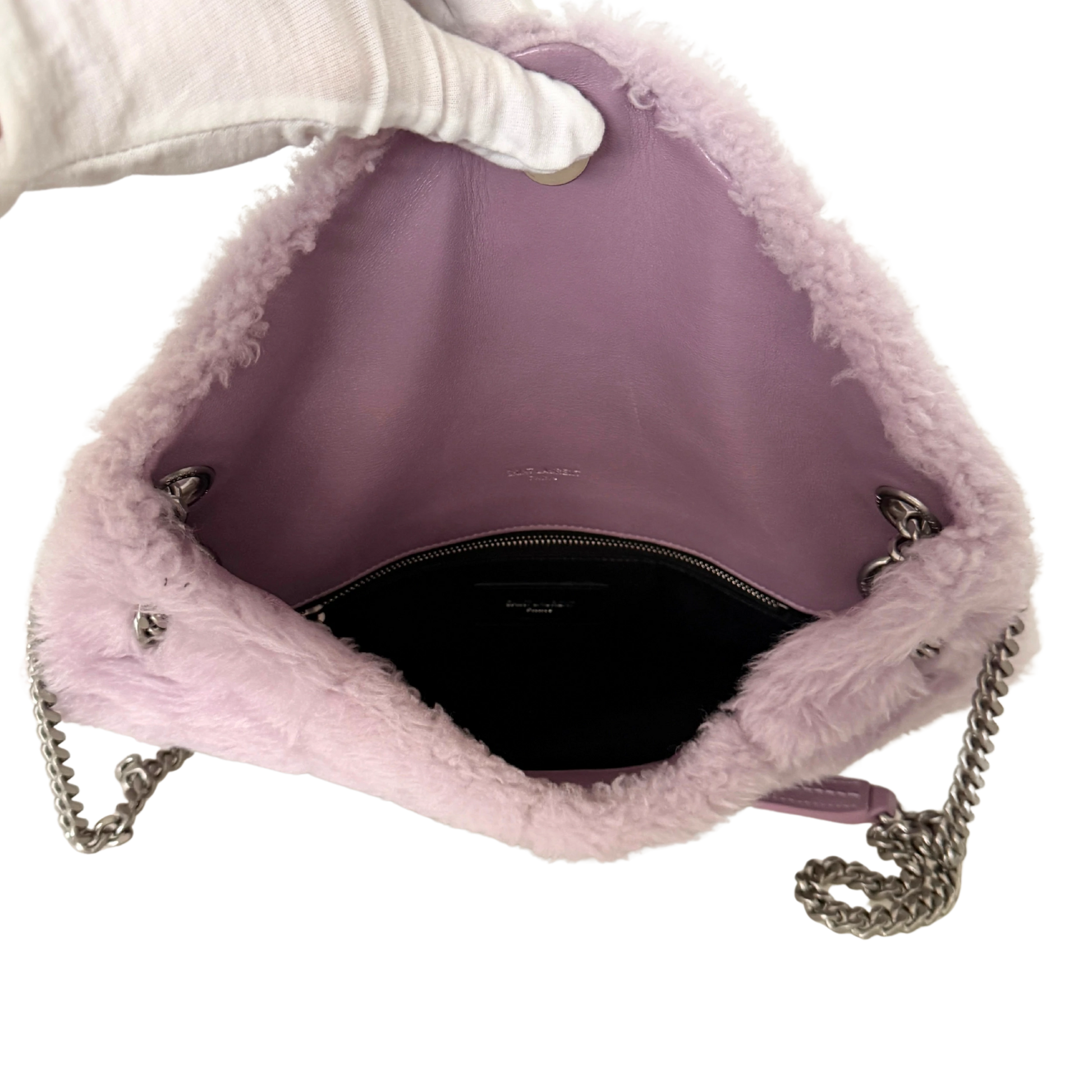 Saint Laurent Loulou Puffer Small Shearling Schultertasche Flieder / sehr gut Saint Laurent