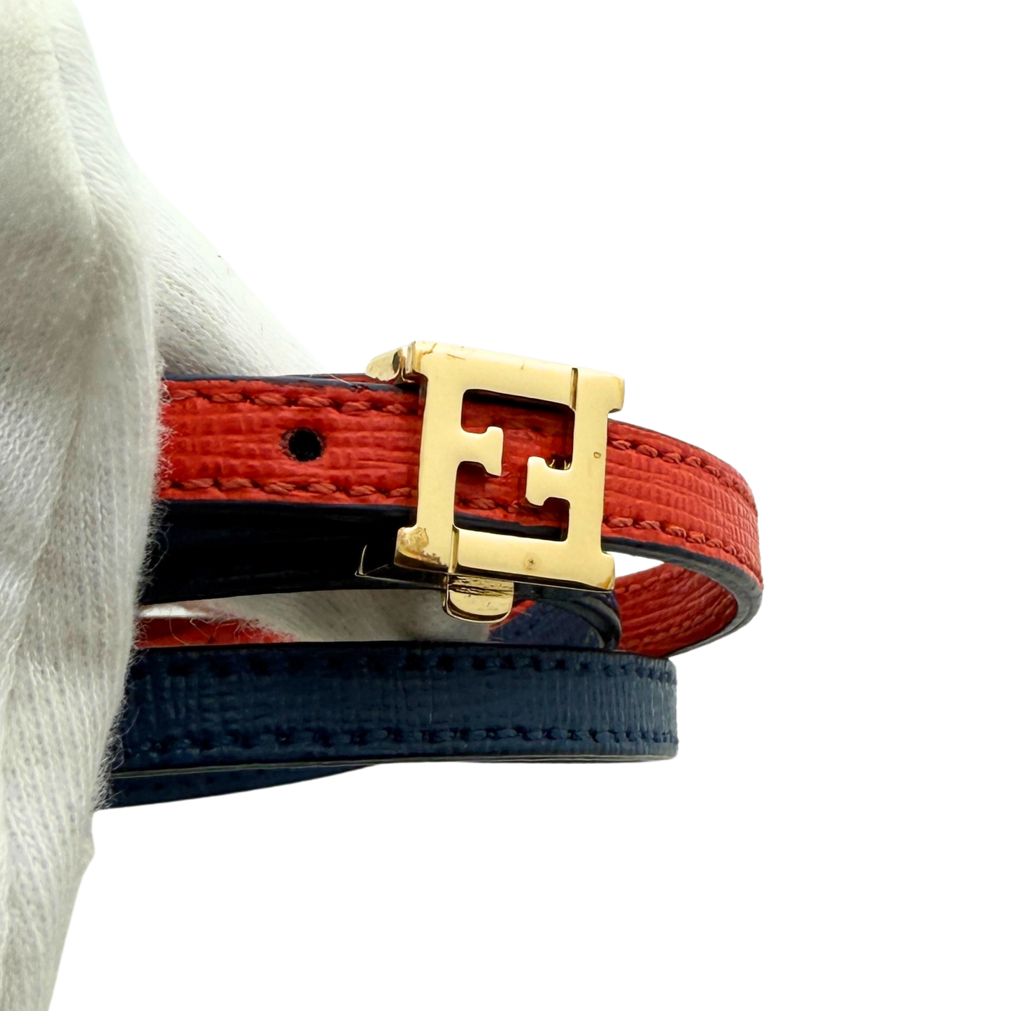 Fendi gewickeltes wendbares Lederarmband Rot Blau / sehr gut Fendi