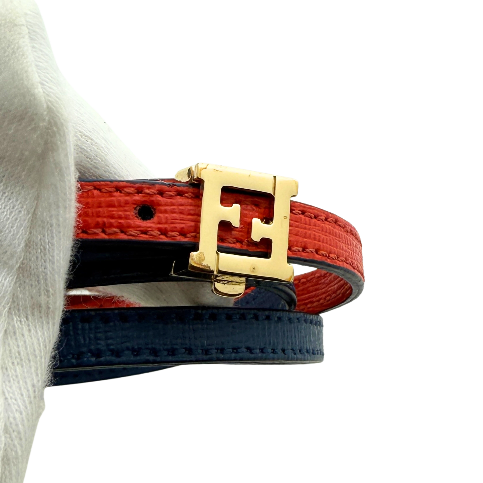Fendi gewickeltes wendbares Lederarmband Rot Blau / sehr gut Fendi