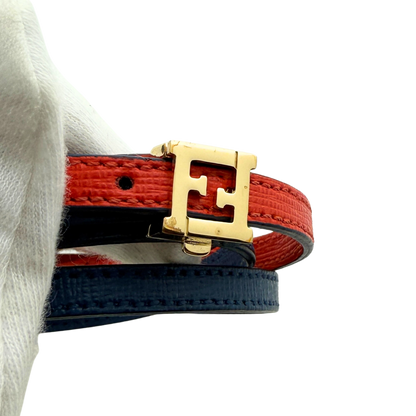 Fendi gewickeltes wendbares Lederarmband Rot Blau / sehr gut Fendi