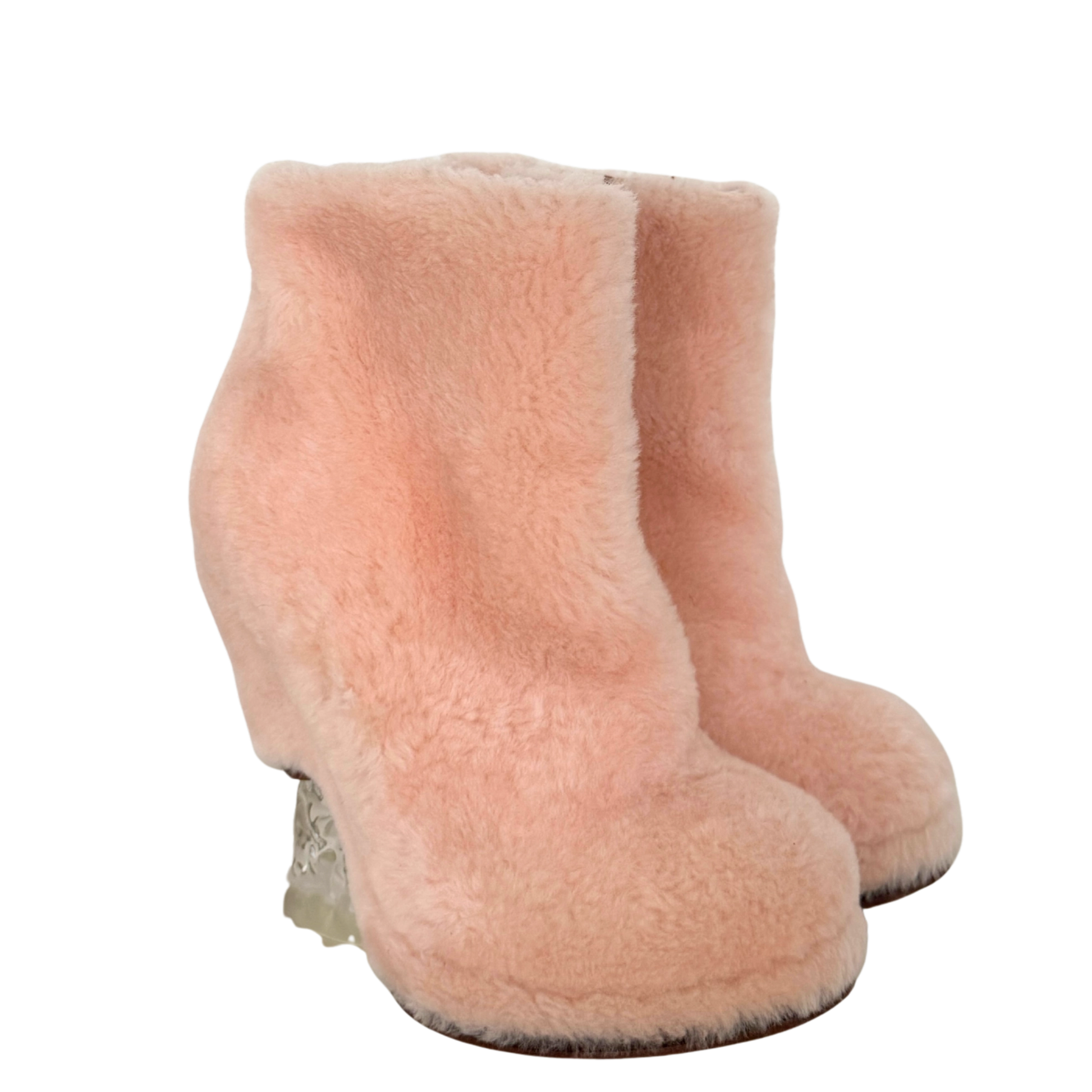 Fendi Shearling Ankle Boot Ice Heel rosa Größe 38 / usehr gut Fendi