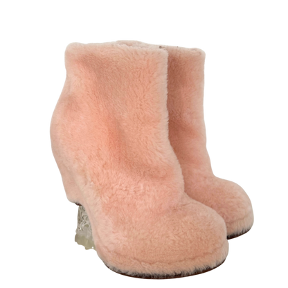 Fendi Shearling Ankle Boot Ice Heel rosa Größe 38 / usehr gut Fendi