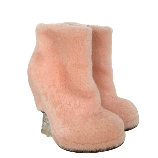 Fendi Shearling Ankle Boot Ice Heel rosa Größe 38 / usehr gut Fendi