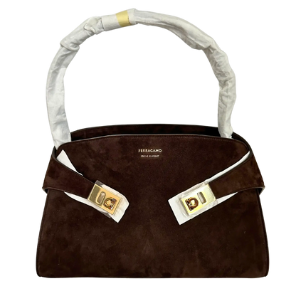 Ferragamo Hug Tote Bag aus Veloursleder braun / ungetragen Salvatore Ferragamo