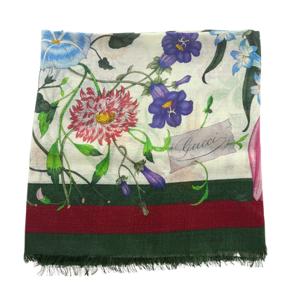 Gucci Vierecktuch mit Flora-Print Bunt / neuwertig Gucci