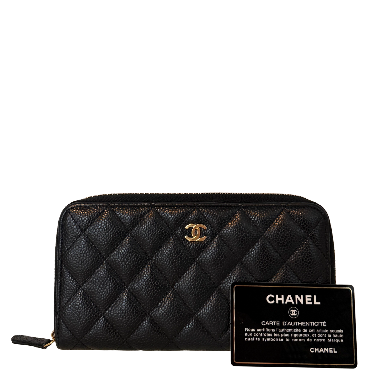 Chanel Gusset Zip Around Geldbörse Kaviarleder Schwarz / gut