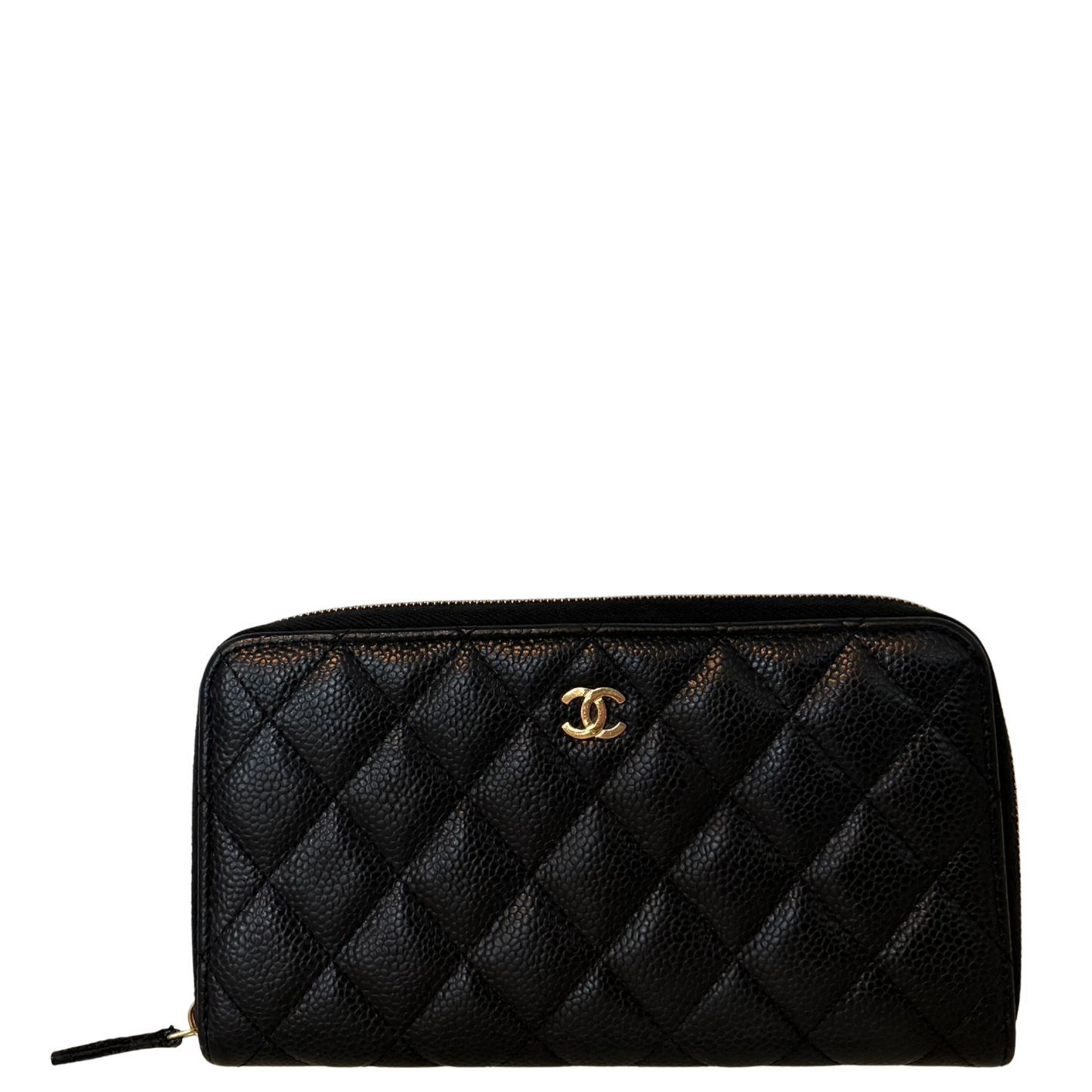 Chanel Gusset Zip Around Geldbörse Kaviarleder Schwarz / gut