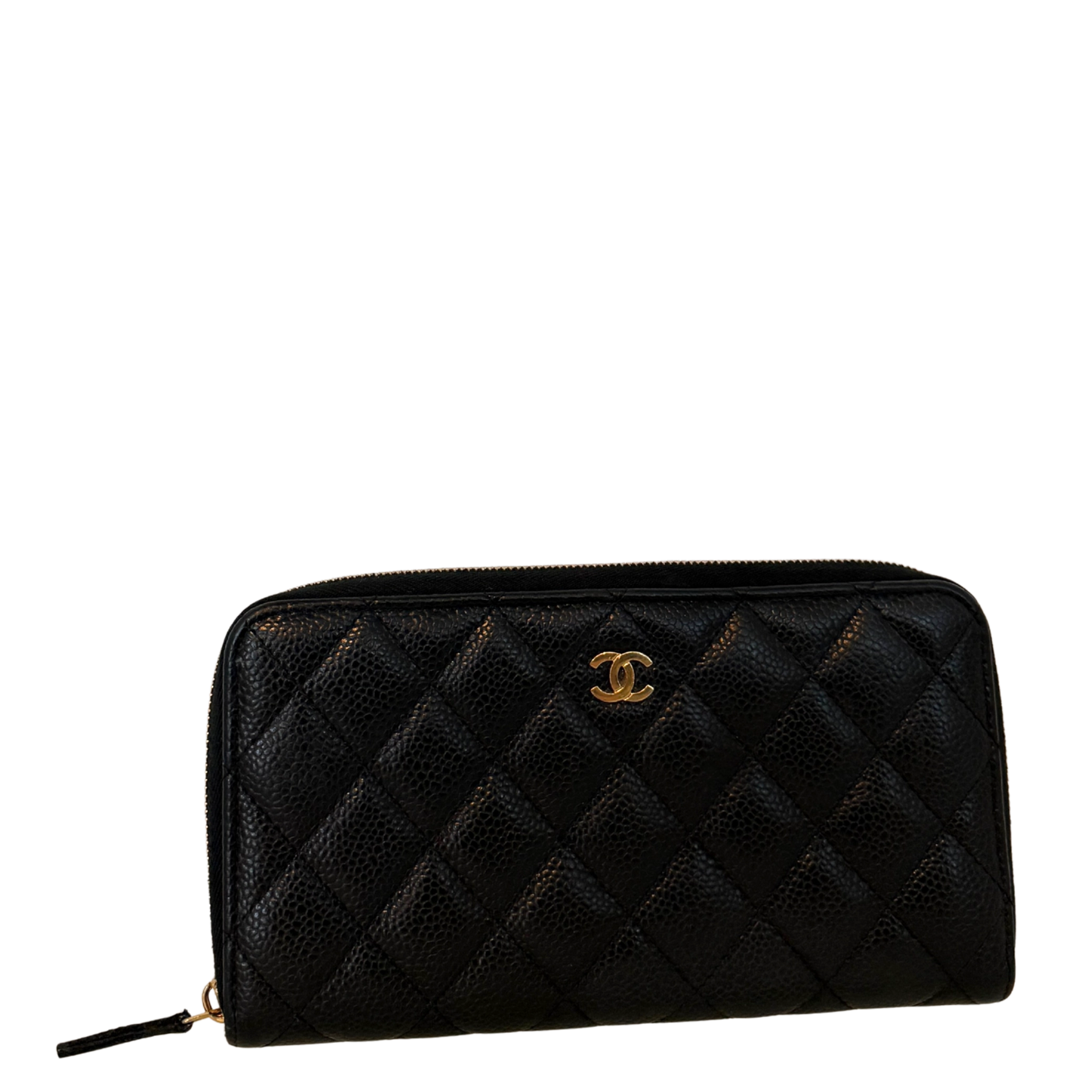 Chanel Gusset Zip Around Geldbörse Kaviarleder Schwarz / gut
