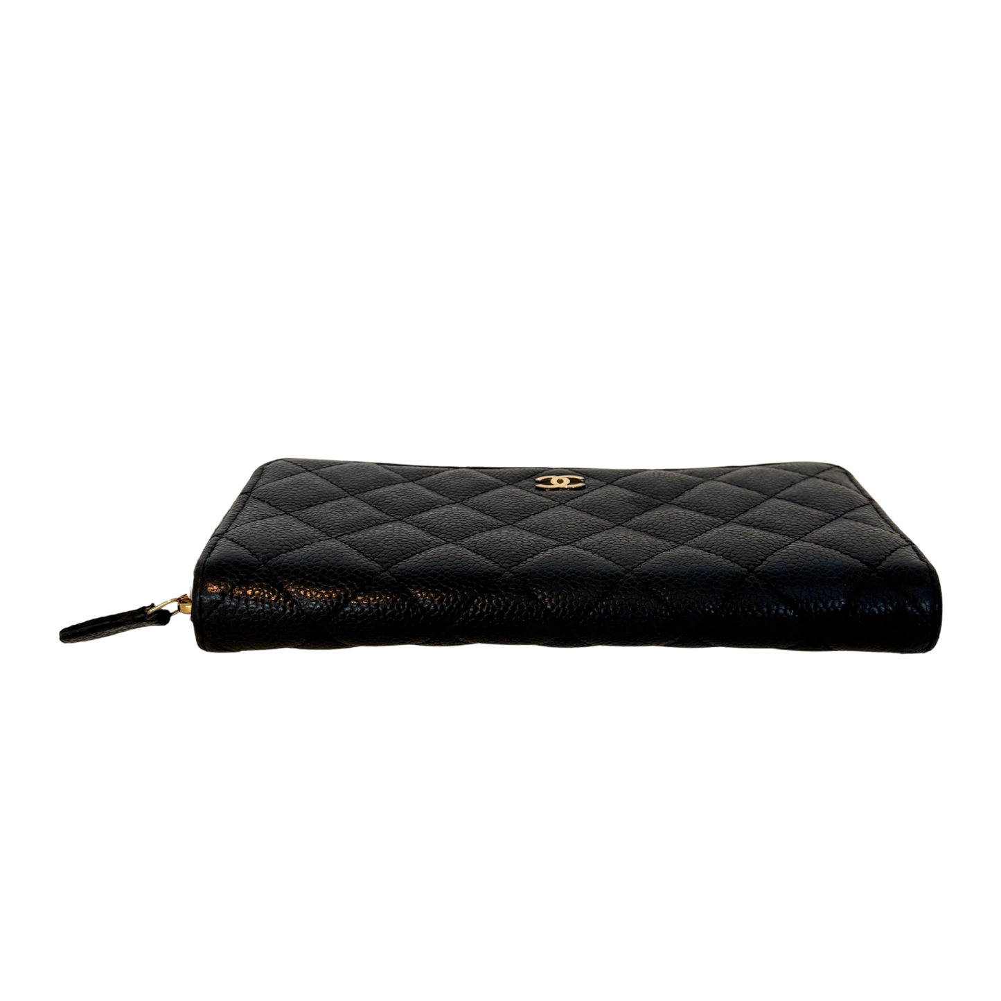 Chanel Gusset Zip Around Geldbörse Kaviarleder Schwarz / gut