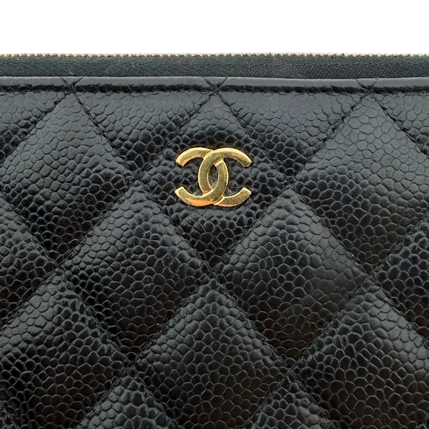 Chanel Gusset Zip Around Geldbörse Kaviarleder Schwarz / gut