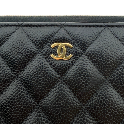 Chanel Gusset Zip Around Geldbörse Kaviarleder Schwarz / gut