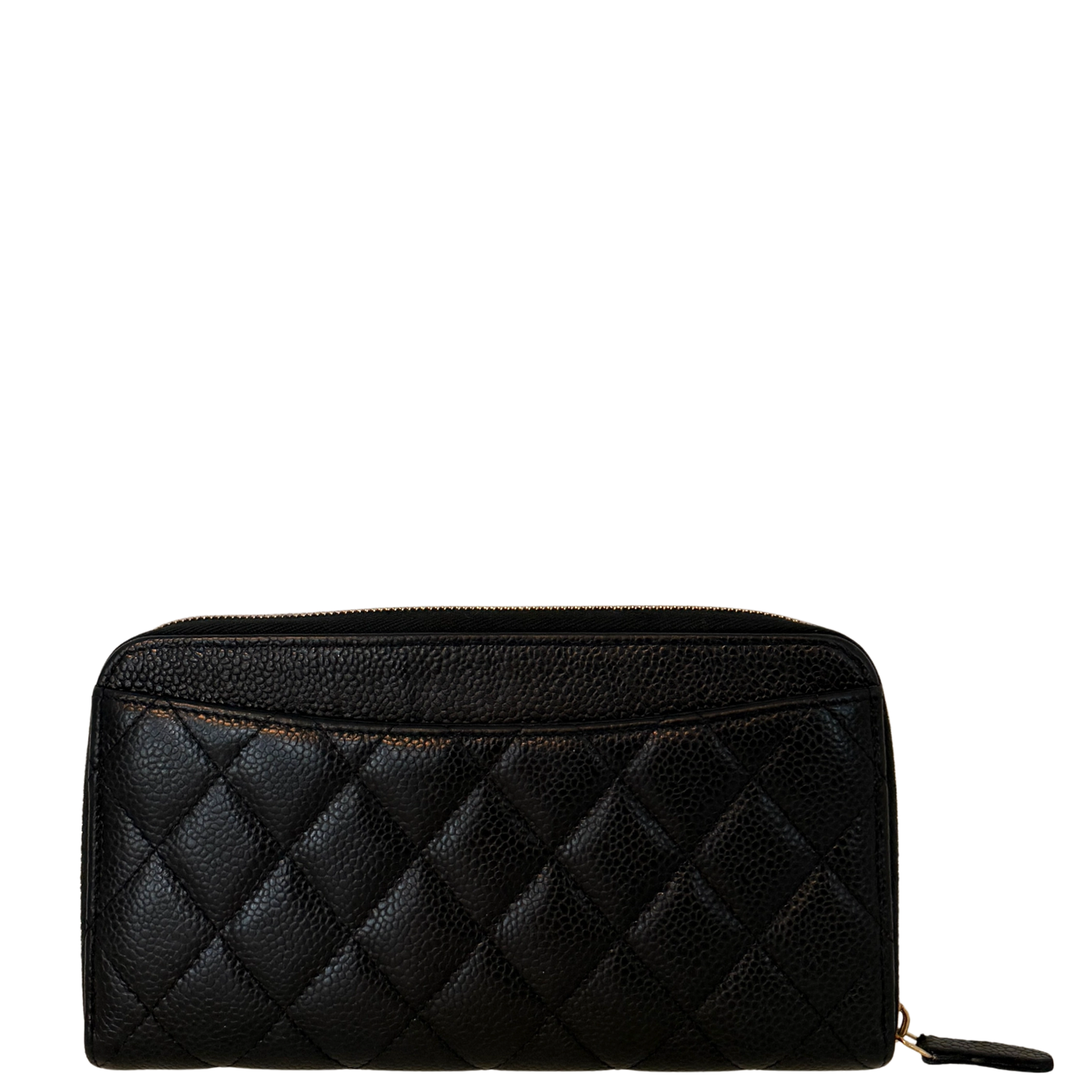Chanel Gusset Zip Around Geldbörse Kaviarleder Schwarz / gut