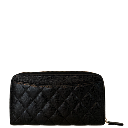 Chanel Gusset Zip Around Geldbörse Kaviarleder Schwarz / gut