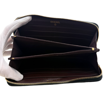 Chanel Gusset Zip Around Geldbörse Kaviarleder Schwarz / gut