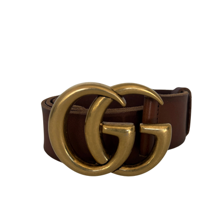 Gucci Breiter GG Marmont Gürtel Braun / sehr gut Echtheitscheck