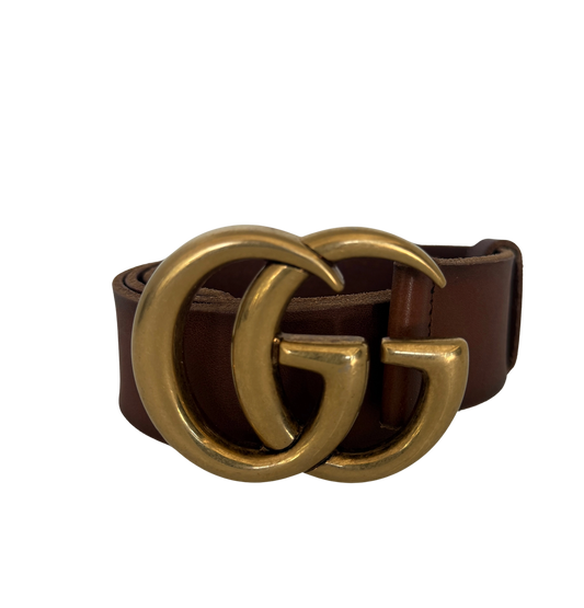 Gucci Breiter GG Marmont Gürtel Braun / sehr gut Echtheitscheck