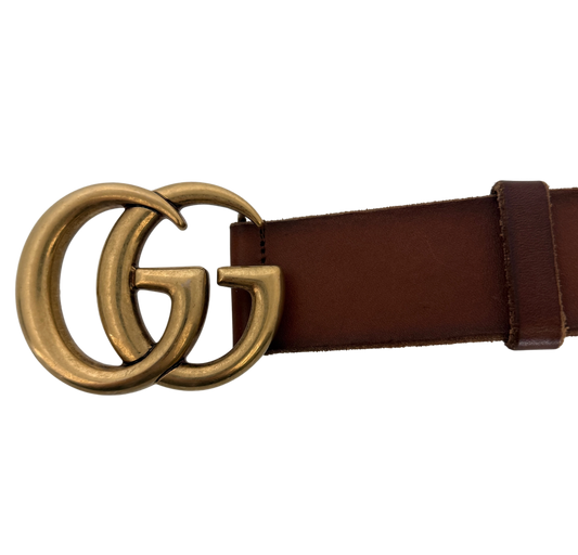 Gucci Breiter GG Marmont Gürtel Braun / sehr gut Echtheitscheck