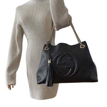 Gucci Soho Medium Double Chain Schultertasche Schwarz / neuwertig (Kopie) Gucci