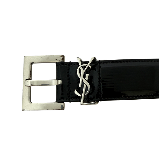 Saint Laurent Cassandre Gürtel aus Lackleder mit quadratischer Schnalle 85cm Schwarz / gut Saint Laurent