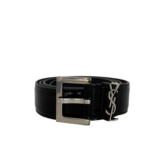 Saint Laurent Cassandre Gürtel aus Lackleder mit quadratischer Schnalle 85cm Schwarz / gut Saint Laurent