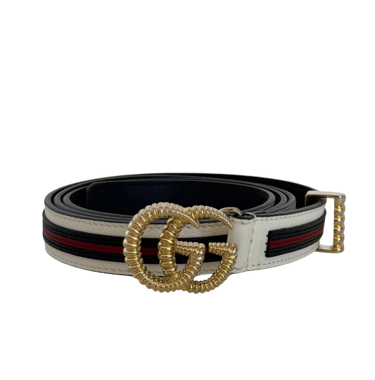 Gucci Torchon GG Gürtel Weiß Navyblau Rot/ gut Echtheitscheck