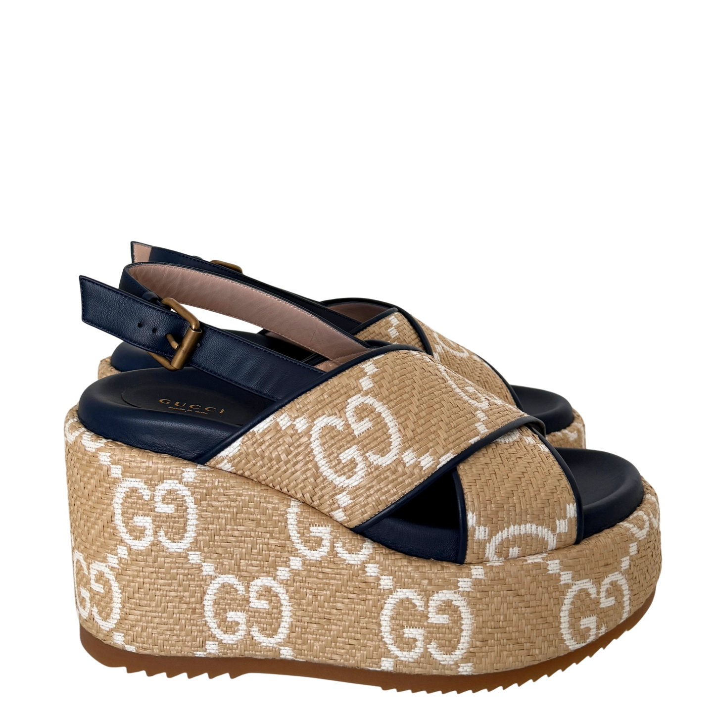 Gucci GG logo raffia platform Wedges Größe 40,5 Beige / neuwertig Gucci