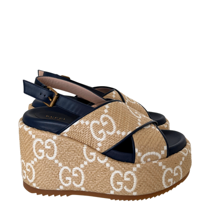 Gucci GG logo raffia platform Wedges Größe 40,5 Beige / neuwertig Gucci