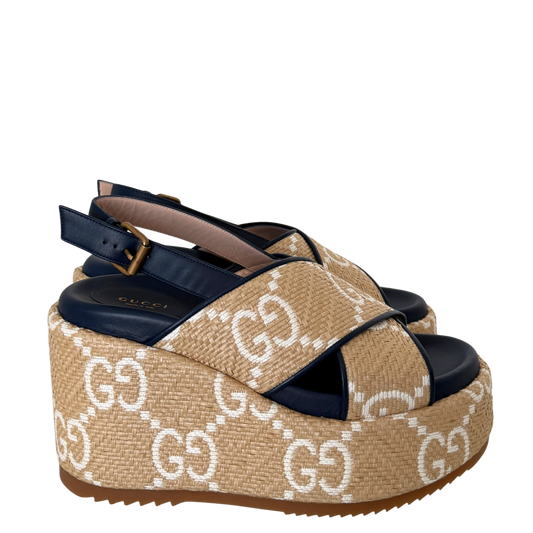 Gucci GG logo raffia platform Wedges Größe 40,5 Beige / neuwertig Gucci